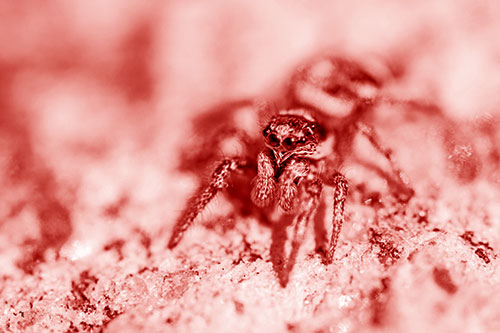 Hairy Jumping Spider Enjoying Sunshine (Red Shade Photo)