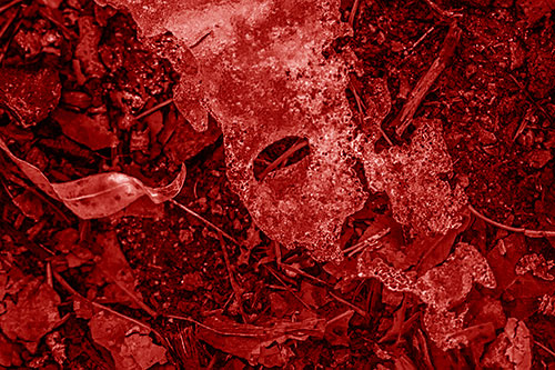 Half Melted Ice Face Atop Dead Leaves (Red Shade)