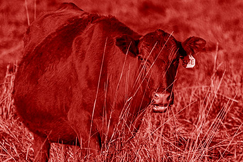 Hungry Open Mouthed Cow Enjoying Hay (Red Shade Photo)