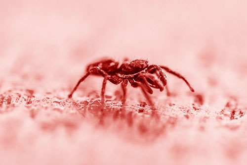 Jumping Spider Crawling Along Flat Terrain (Red Shade Photo)