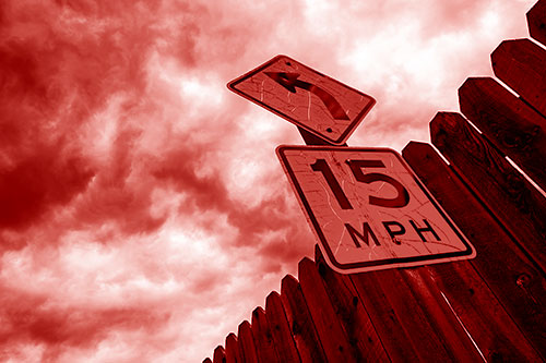 Left Turn Speed Limit Sign Beside Wooden Fence (Red Shade Photo)