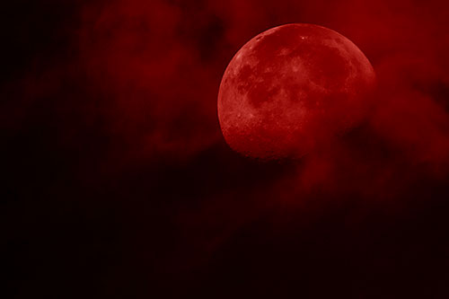 Moon Descending Among Faint Clouds (Red Shade Photo)