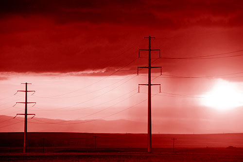 Mountain Rainstorm Sunset Beyond Powerlines (Red Shade Photo)