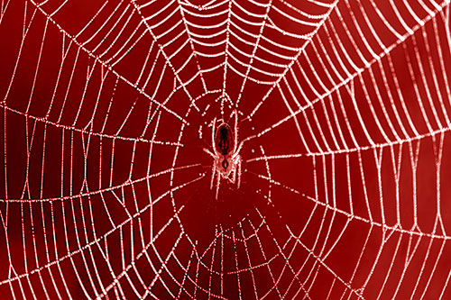 Orb Weaver Spider Rests Among Web Center (Red Shade Photo)