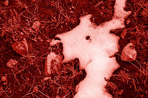 Peering Humanoid Snow Face Creature Among Rocks (Red Shade Photo)