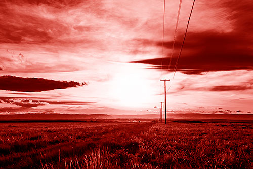 Powerline Prairie To Peak Sunset (Red Shade Photo)