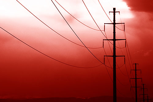 Powerlines Receding Into Thunderstorm (Red Shade Photo)