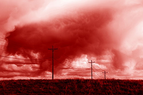 Rainstorm Clouds Twirl Beyond Powerlines (Red Shade)