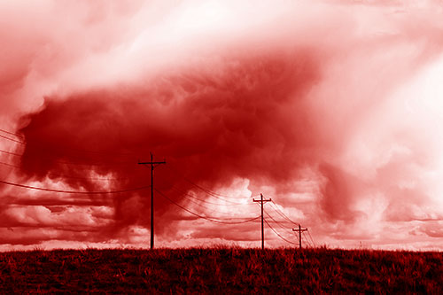 Rainstorm Clouds Twirl Beyond Powerlines (Red Shade Photo)
