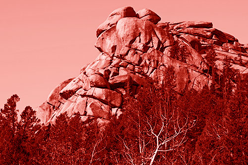 Rock Formations Rising Above Treeline (Red Shade Photo)