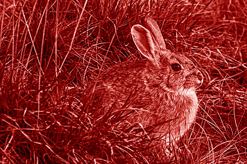 Sitting Bunny Rabbit Enjoying Sunrise Among Grass (Red Shade)