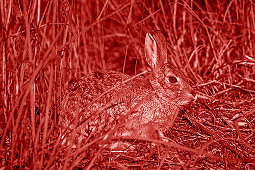 Sitting Bunny Rabbit Enjoying Sunshine Among Sticks (Red Shade)
