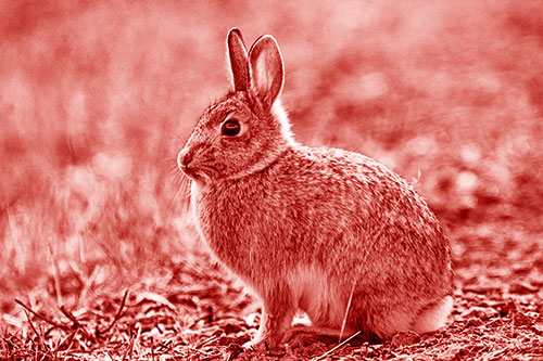 Sitting Bunny Rabbit Perched Beside Grass Blade (Red Shade Photo)