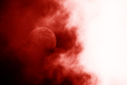Smearing Mist Clouds Consume Moon (Red Shade Photo)