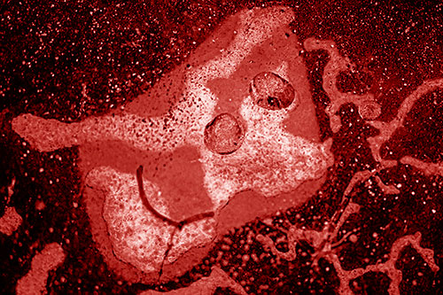 Smiley Bubble Eyed Block Face Below Frozen River Ice Water (Red Shade)