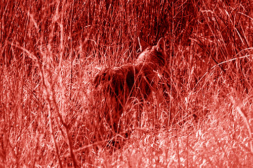 Sneaking Coyote Hunting Through Trees (Red Shade Photo)