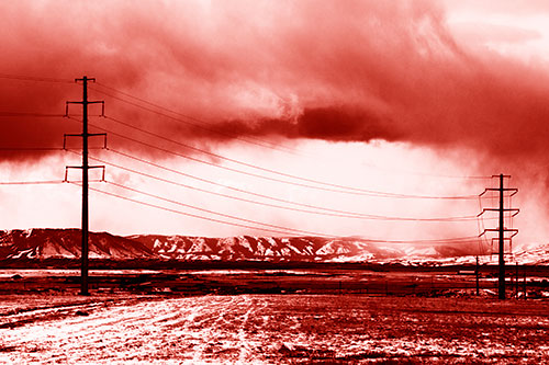 Snowstorm Brews Beyond Powerlines (Red Shade Photo)