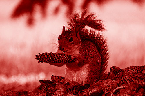 Squirrel Eating Pine Cones (Red Shade Photo)