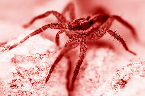 Standing Wolf Spider Guarding Rock Top (Red Shade Photo)