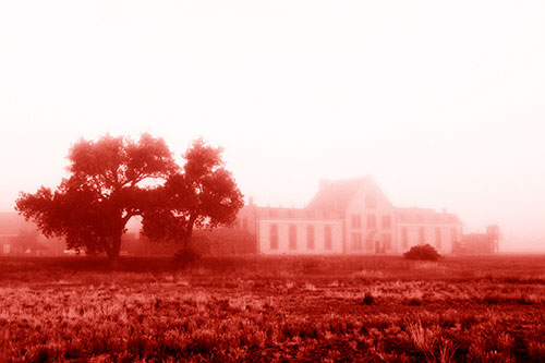 State Penitentiary Glowing Among Fog (Red Shade Photo)
