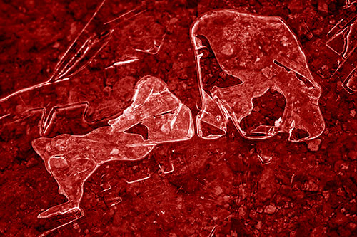 Translucent Frozen Big Eyed Alien Ice Bubble Figure Atop River (Red Shade)