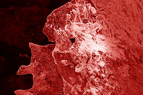 Two Faced Optical Illusion Ice Face Hanging Above River (Red Shade)