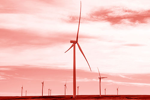Wind Turbine Cluster Standing Tall Among Horizon (Red Shade)