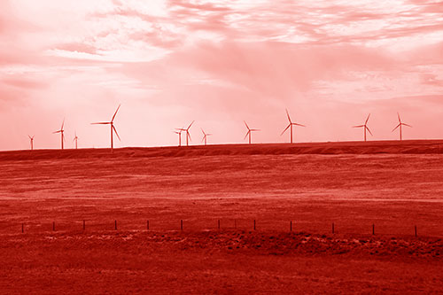 Wind Turbines Scattered Along Prairie Horizon (Red Shade)