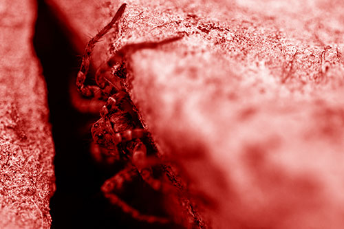 Wolf Spider Peeking Out Rock Crevice (Red Shade)