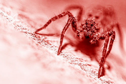 Wolf Spider Watching Among Sloping Rock (Red Shade)