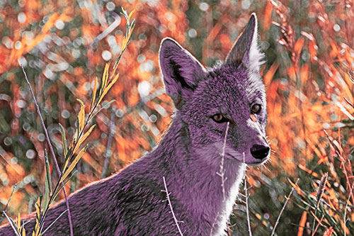 Bashful Coyote Spots Human (Red Tint Photo)