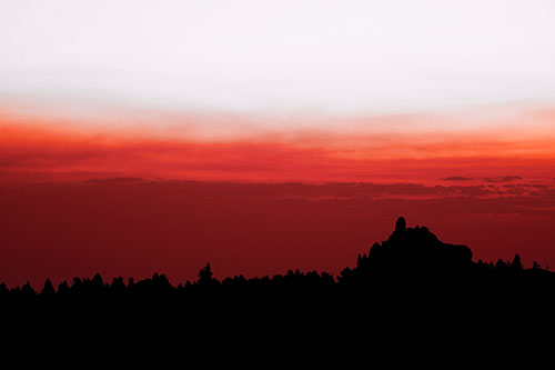Blood Cloud Sunrise Behind Mountain Range Silhouette (Red Tint Photo)