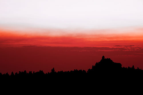 Blood Cloud Sunrise Behind Mountain Range Silhouette (Red Tint)