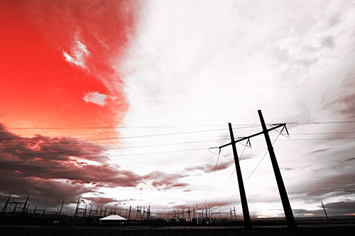 Cloud Clash Sunset Beyond Electrical Substation (Red Tint Photo)