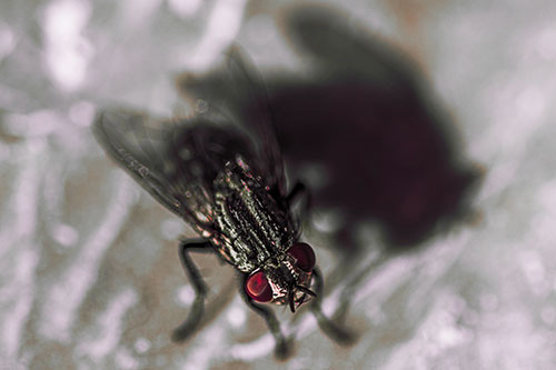 Cluster Fly Casting Shadow Among Sunlight (Red Tint Photo)