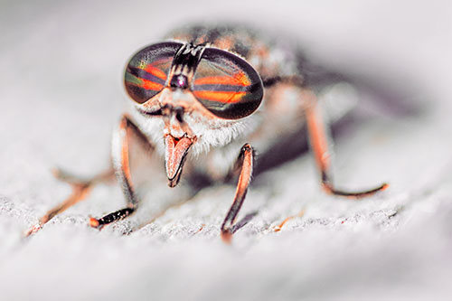 Happy Horse Fly Sticking Out Tongue Among Sunlight (Red Tint)