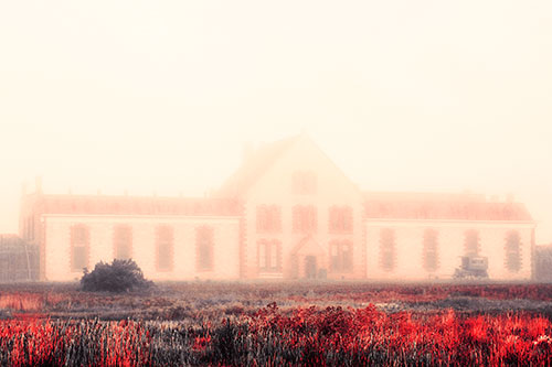 Heavy Fog Consumes State Penitentiary (Red Tint Photo)