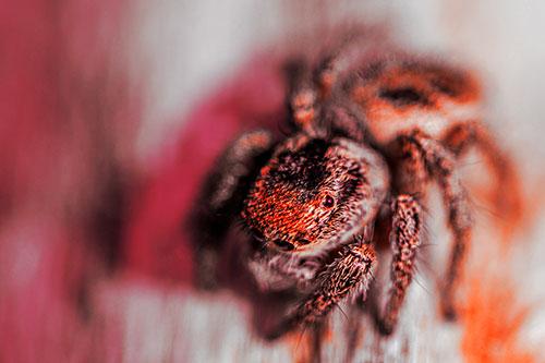 Jumping Spider Makes Eye Contact (Red Tint Photo)