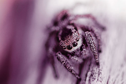 Jumping Spider Resting Atop Wood Stick (Red Tint Photo)