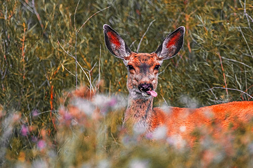Mule Deer Sticking Tongue Out Sideways (Red Tint)