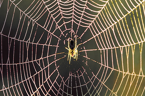 Orb Weaver Spider Rests Among Web Center (Red Tint)