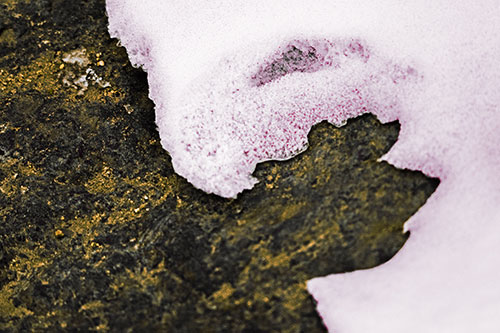 Screaming Snow Face Slowly Melting Atop Rock Surface (Red Tint Photo)