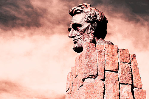 Sideways Presidential Statue Headshot Among Clouds (Red Tint Photo)