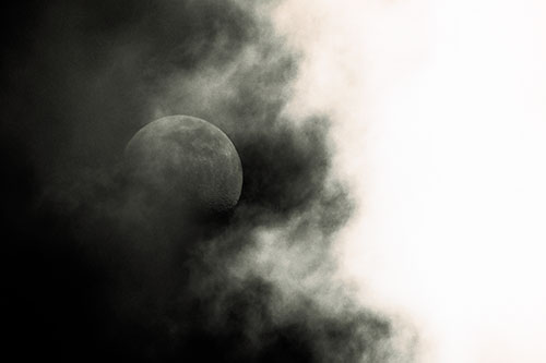 Smearing Mist Clouds Consume Moon (Red Tint Photo)