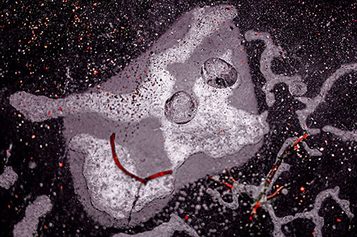 Smiley Bubble Eyed Block Face Below Frozen River Ice Water (Red Tint)
