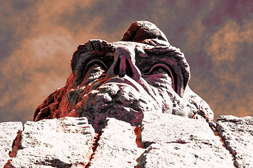 Vertical Upwards View Of Presidents Statue Head (Red Tint Photo)