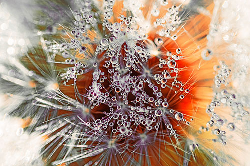 Water Dew Bubbles Among Dandelion Fluff (Red Tint)