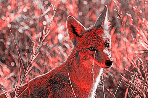 Bashful Coyote Spots Human (Red Tone Photo)