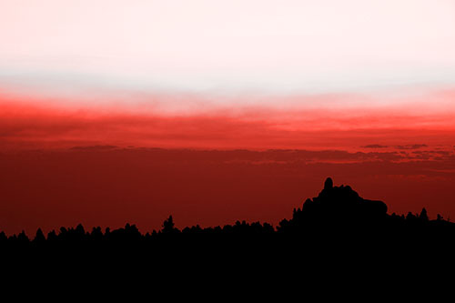 Blood Cloud Sunrise Behind Mountain Range Silhouette (Red Tone Photo)