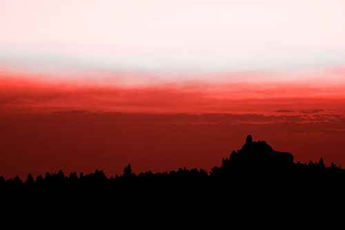 Blood Cloud Sunrise Behind Mountain Range Silhouette (Red Tone)